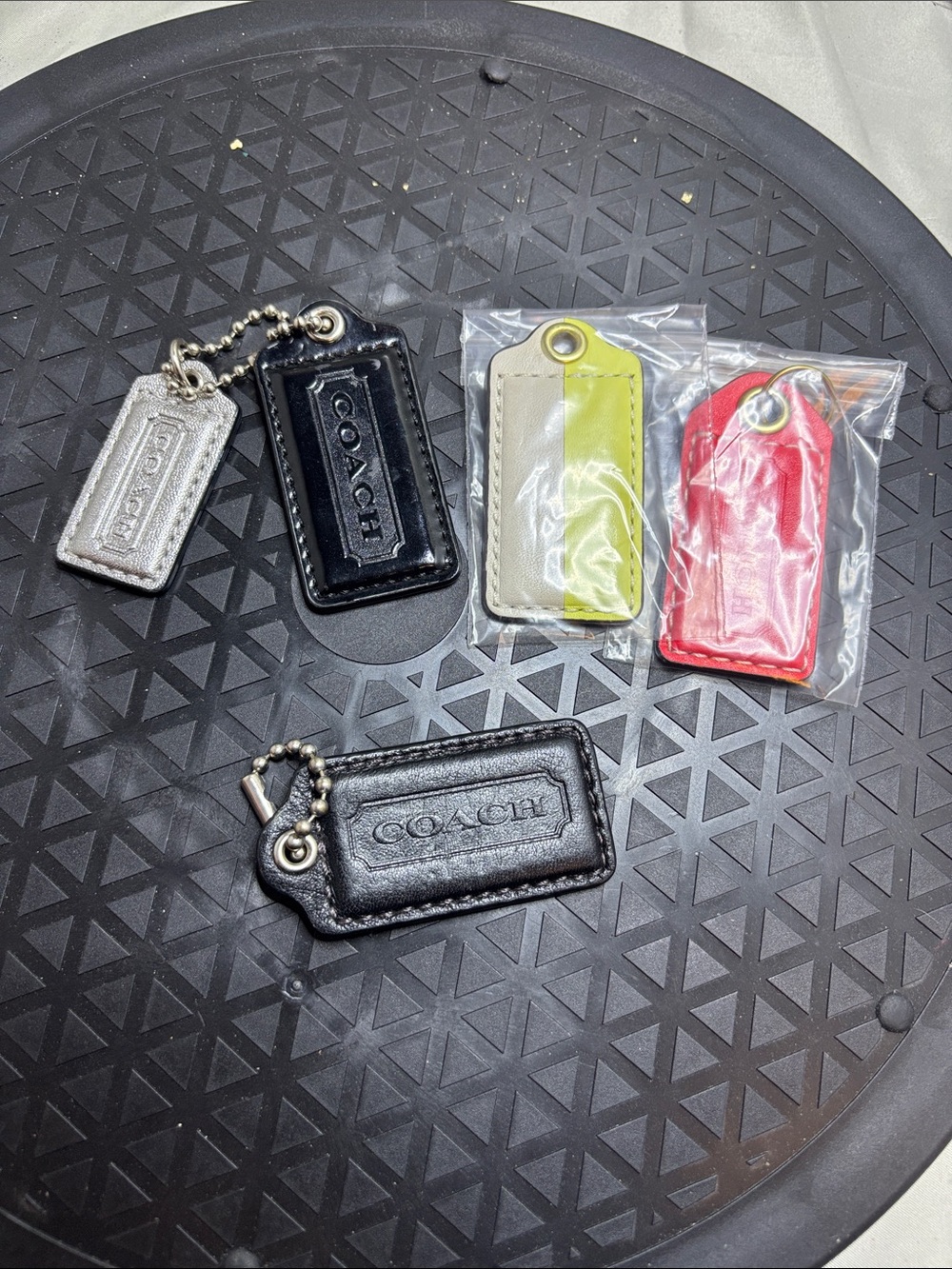 COACH Leather Tag Set - Black, Silver, Lime, Red, Cream